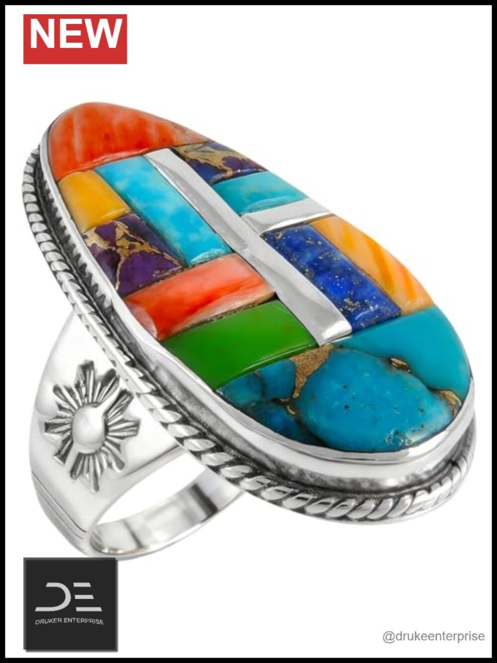 Sterling Silver Genuine Turquoise Gemstone Ring Statement Band